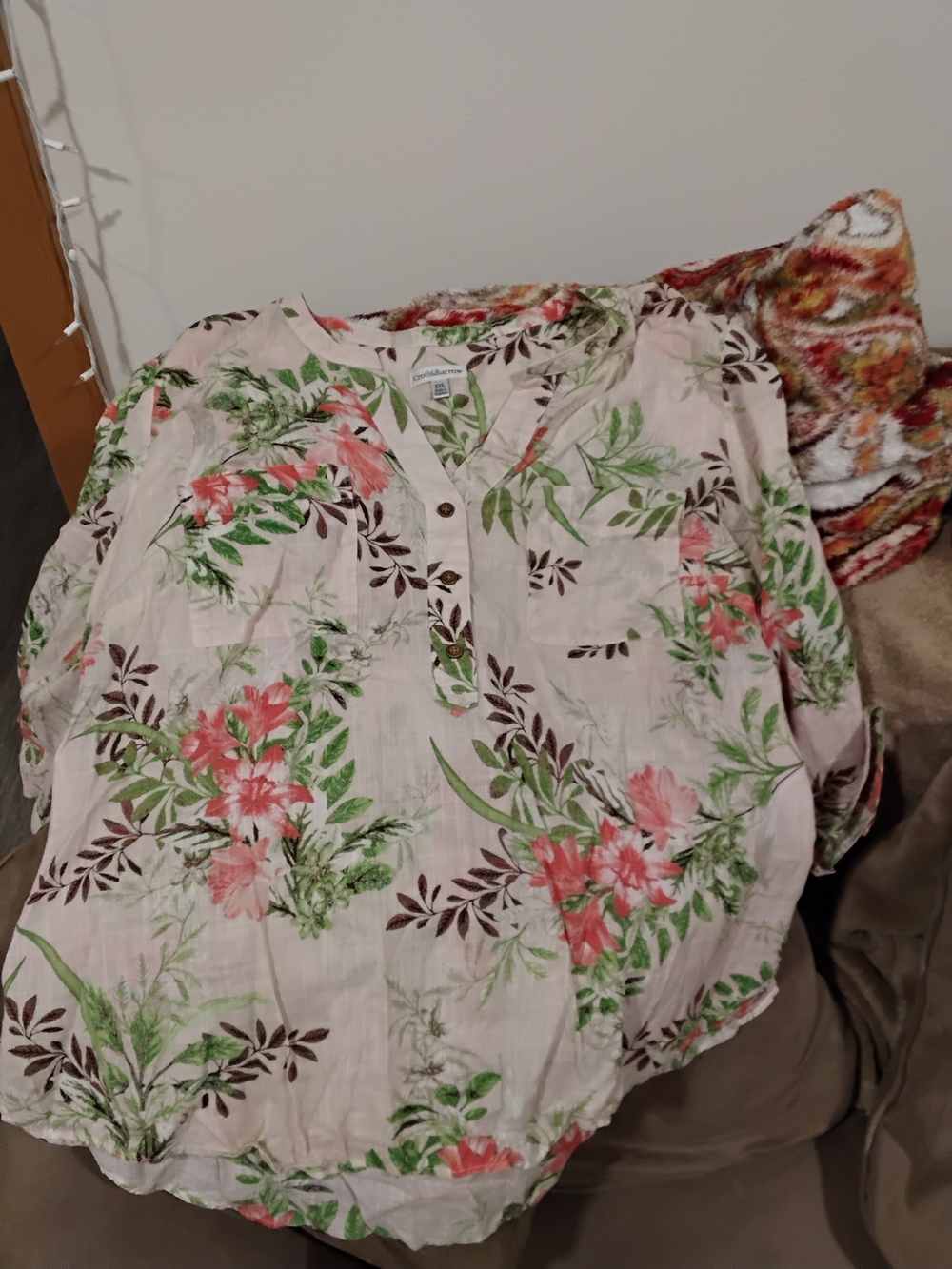 Croft And Barrow Pink Floral V-Neck Tunic